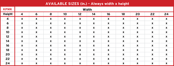 Product 1 Aviable Sizes